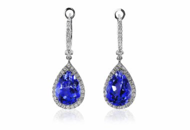 Beautiful Diamond purple gemstone tanzanite amethyst cushion cut pear shape teardrop drop dangle diamond earrings. clipart