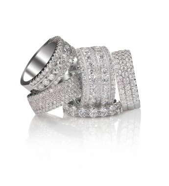 Elmas pave düğün grup kümesi gemstone takı yüzük. Yığın grupla veya küme birden çok değerli taş pırlanta yüzük.