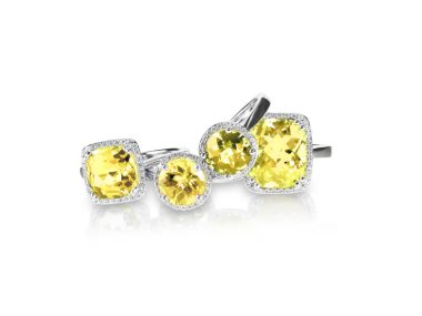 Sarı topaz citrine yüzük gemstone takı kümesi. Yığın grupla veya küme birden çok değerli taş pırlanta yüzük.