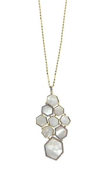 Matka White pearl shell naszyjnik wisiorek na łańcuszku. Fine Biżuteria — Zdjęcie stockowe