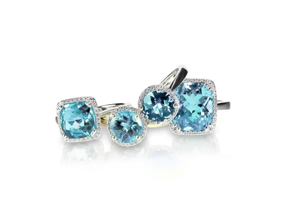 Set di anelli gemma gioielli preziosi. Gruppo stack o cluster di più anelli di diamanti gemma . — Foto Stock