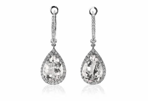 Belle diamant pierre gemme coussin coupe forme de poire goutte d'eau pendre boucles d'oreilles en diamant . — Photo