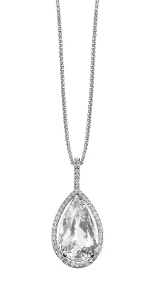 Collier en diamant pendentif goutte en forme de poire collier halo pierre gemme sur une chaîne — Photo