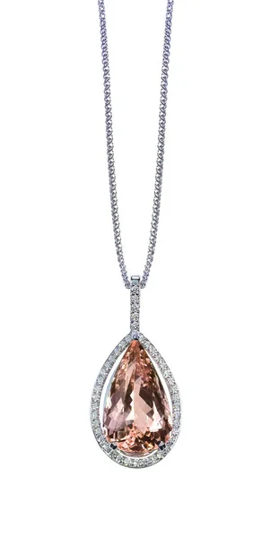 Şeftali pembe Morganite elmas damla armut şekli gemstone halo kolye kolye zinciri üzerinde