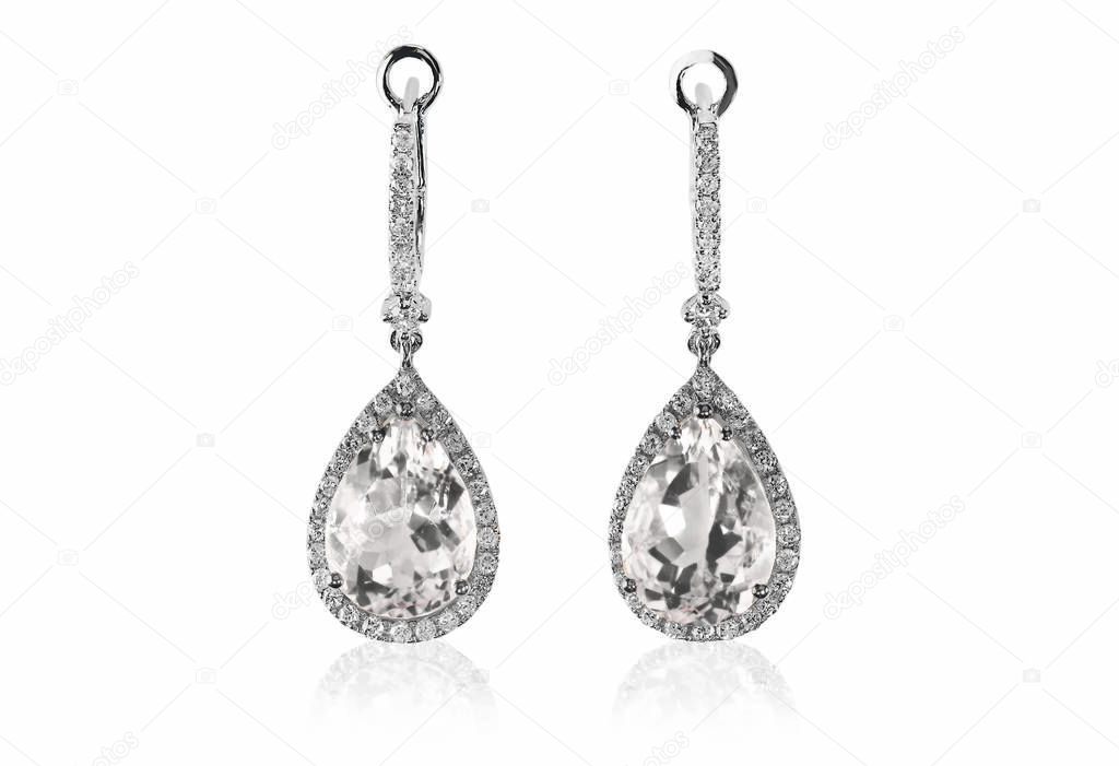 Beautiful Diamond gemstone cushion cut pear shape teardrop drop dangle diamond earrings.