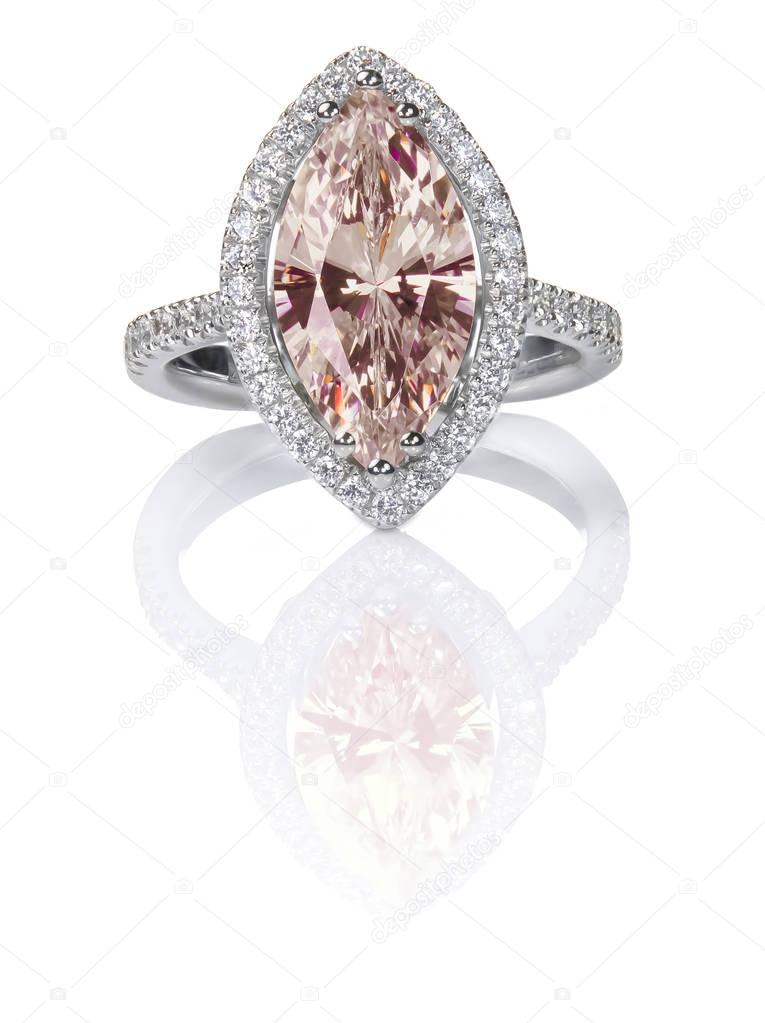 Peach Pink Morganite Beautiful Diamond Engagement ring. Gemstone Marquise cut surrounded by a halo of diamonds.
