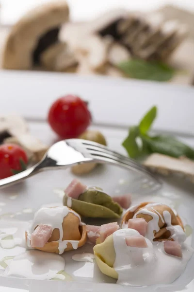 Tasty Ravioli Mushrooms Plate — Stock Photo, Image