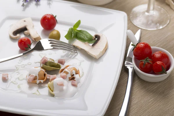 Tasty Ravioli Mushrooms Plate — Stock Photo, Image