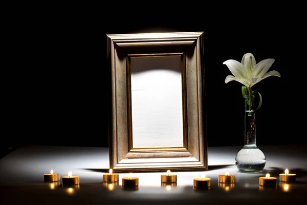 Blank Mourning Frame Sympathy Card Dark Background — Stock Photo, Image