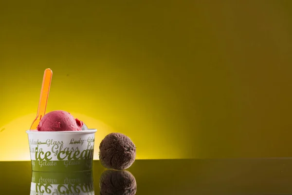 colorful take-away ice cream in plastic cup for menu card