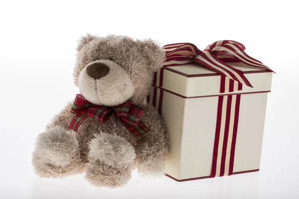 Xmas Teddy Bear Christmas Decoration White Background — Stock Photo, Image
