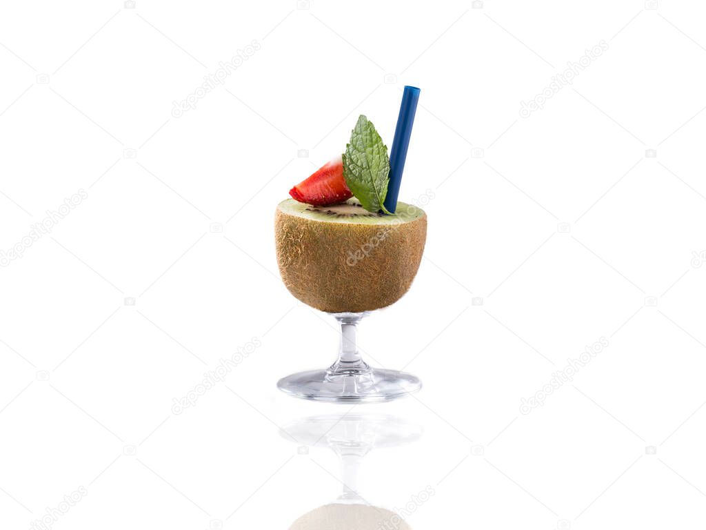 kiwi cocktail on the glass with strawberry