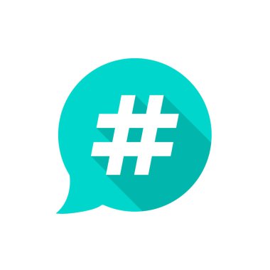 Yeşil kabarcık hashtag ve uzun gölge ile