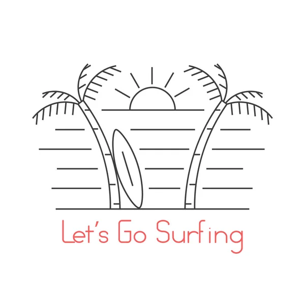 Ince çizgi beach surfboard ile — Stok Vektör