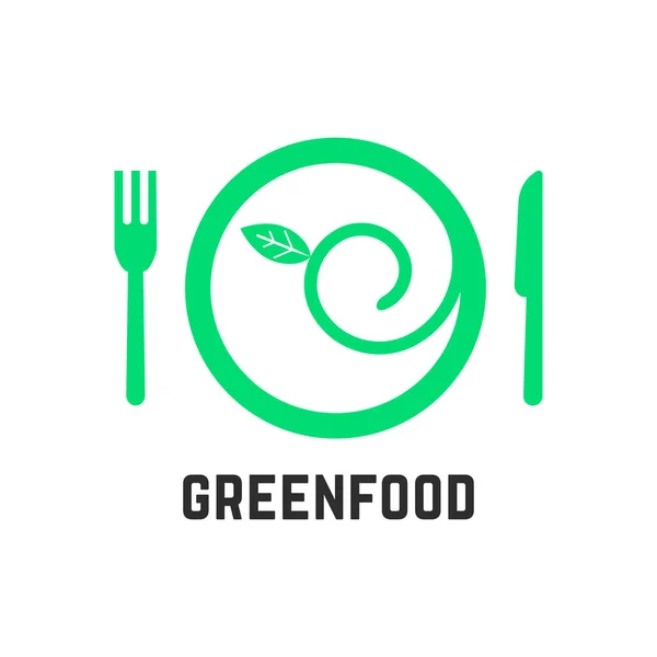 Logotipo de alimentos verdes con artículos de mesa — Vector de stock