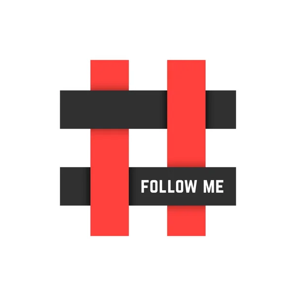 Icono de hashtag rojo y negro con sígueme texto — Vector de stock