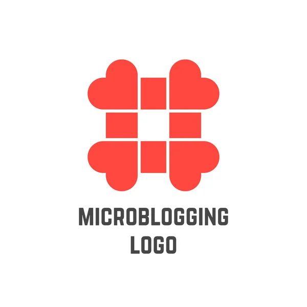Microblogging logo met hashtag van harten — Stockvector