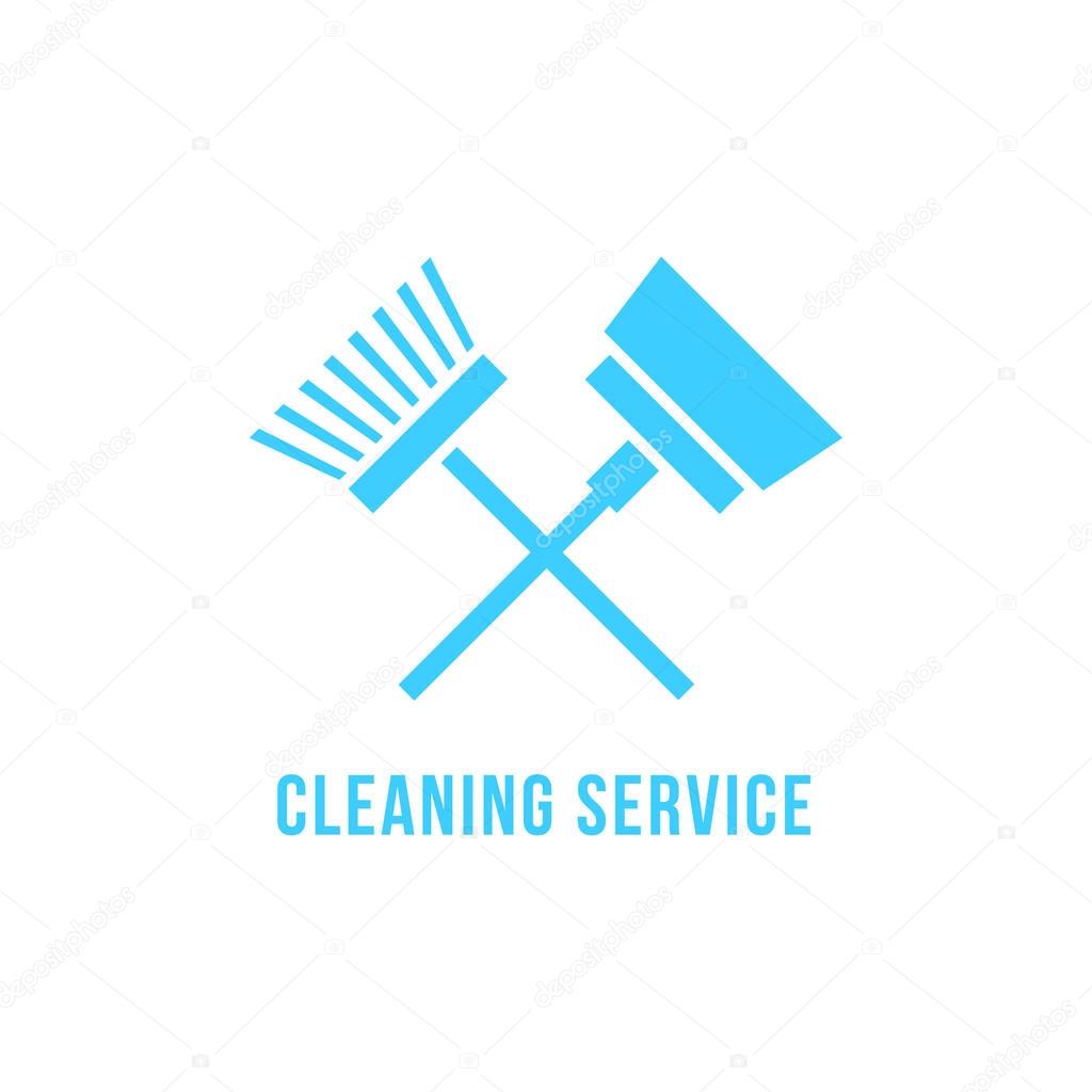Cleaning service icon with vacuum cleaner and brush. concept of housekeeper, housekeeping emblem, cleanup. isolated on white background. flat style trend modern brand design vector illustration