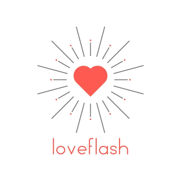 Loveflash με κόκκινη καρδιά και ήλιος ριπής — Διανυσματικό Αρχείο