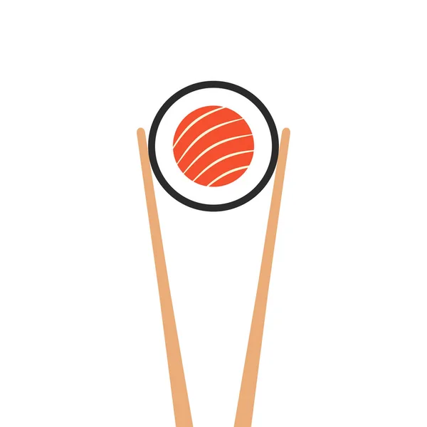 Chopsticks holding sushi roll — Stock Vector