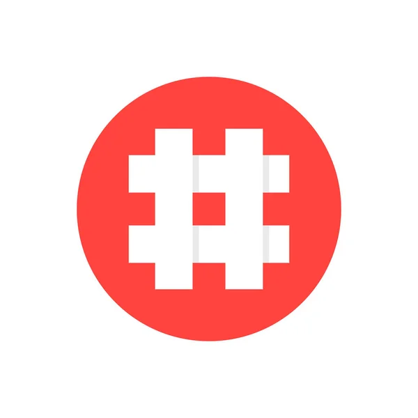 Hashtag blanco en círculo rojo — Vector de stock