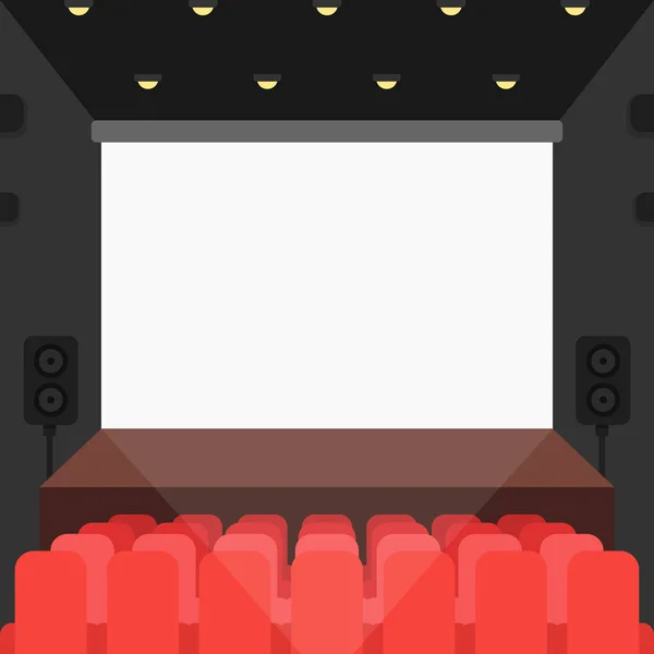 Teatro de cine con asientos y pantalla en blanco — Vector de stock