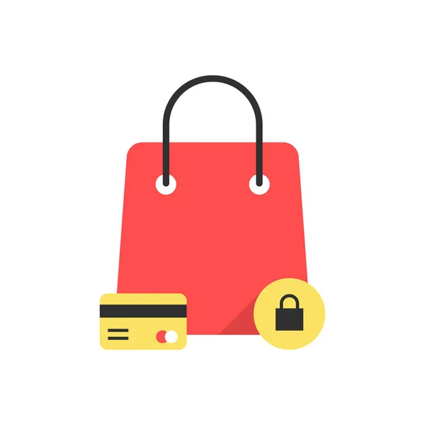 Ícone saco vermelho como compras protegidas — Vetor de Stock