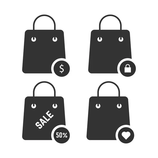Zestaw czarny torby na zakupy — Wektor stockowy