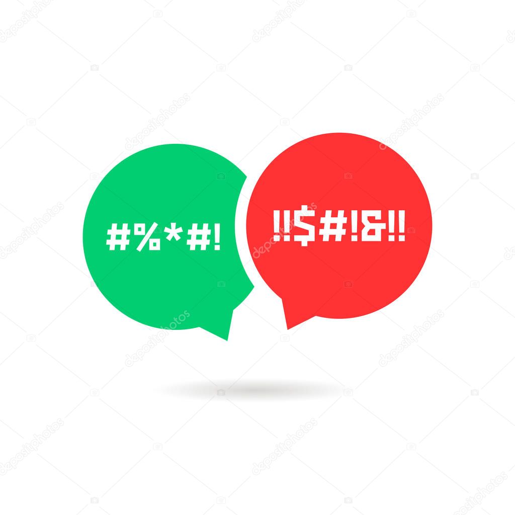 Quarrel with speech bubbles. concept of parental advisory explicit content, cursing, hassle, divorce, obscene. isolated on white background. flat style trend modern logo design vector illustration