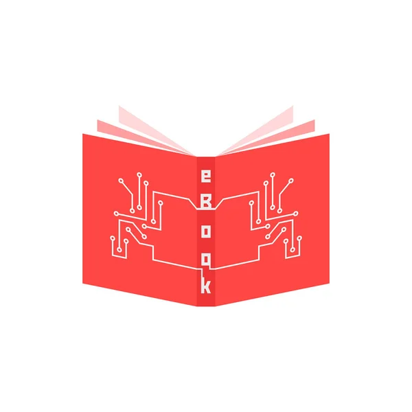 Icône ebook rouge avec des éléments pcb — Image vectorielle