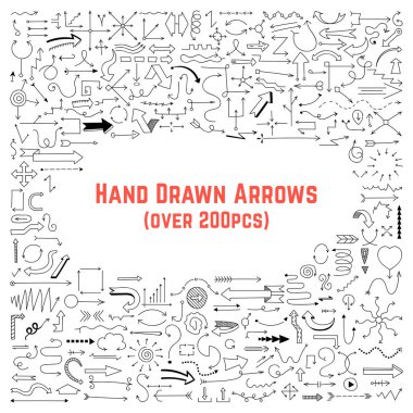 Siyah el çizilmiş oklar kümesi