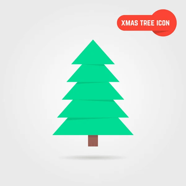 Grön ikon xmas träd med skugga — Stock vektor