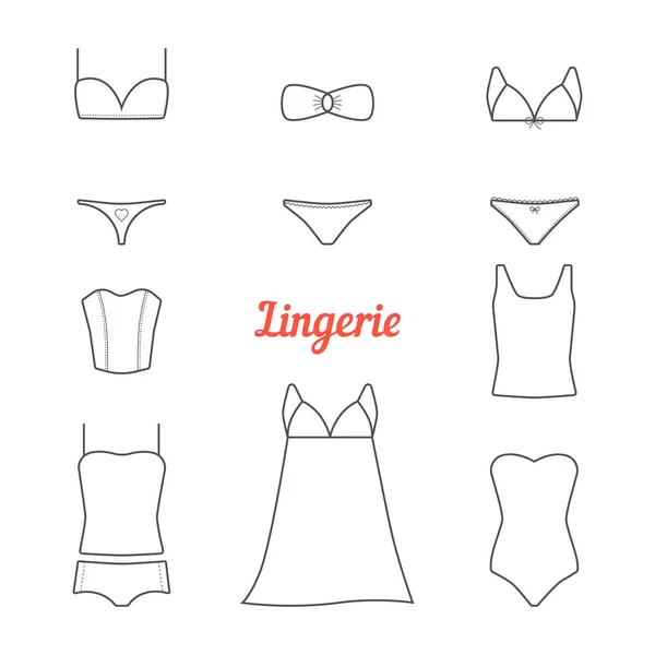 Set di icone di lingerie linea sottile — Vettoriale Stock