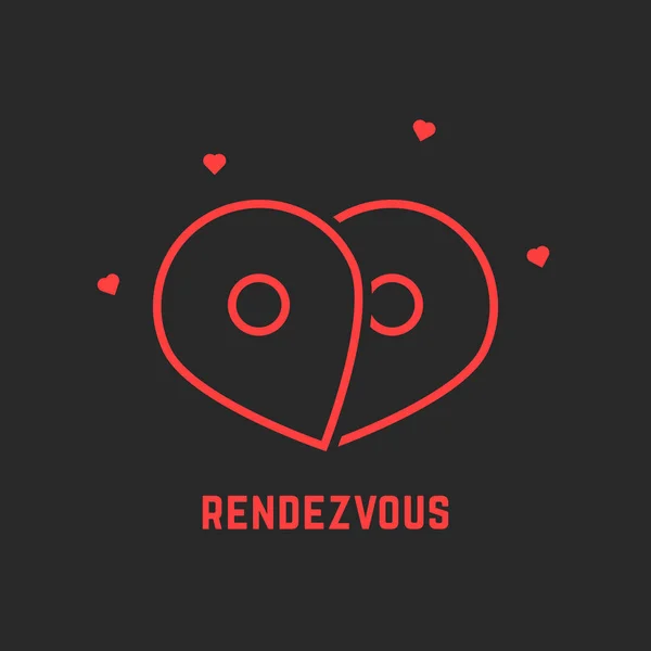 Rotes Rendezvous-Symbol mit Anstecknadel — Stockvektor