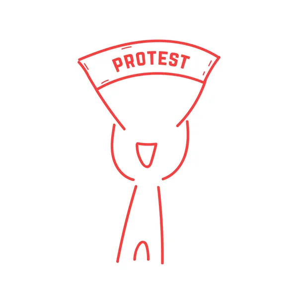 Linha fina vermelha homem segurando banner protesto — Vetor de Stock