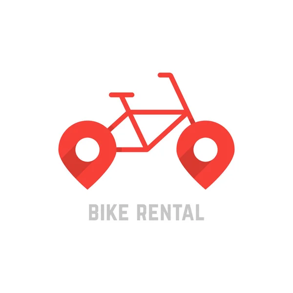 Logotipo de aluguer de bicicleta vermelha com pino de mapa —  Vetores de Stock