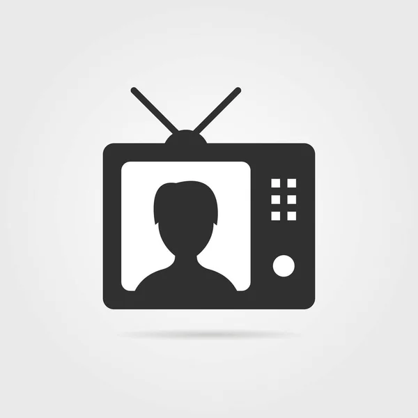 Schwarzer Fernseher mit Schatten und Moderatorin-Ikone — Stockvektor