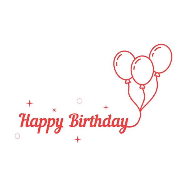 Feliz cumpleaños con globo de línea delgada — Vector de stock