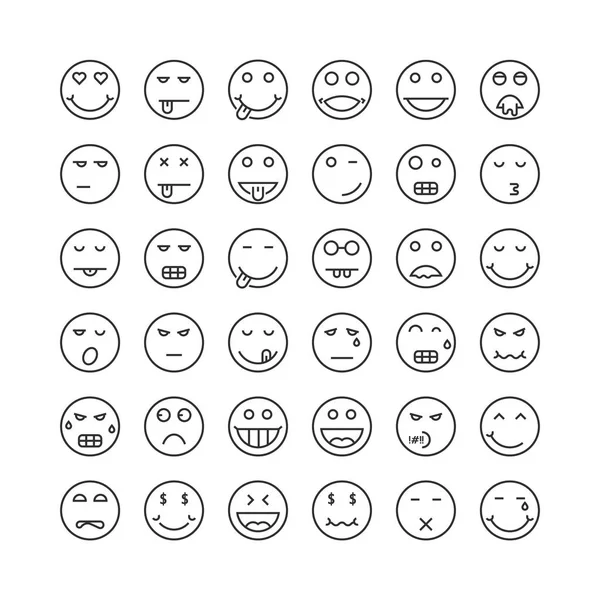 Uppsättning av tunn linje emoji — Stock vektor