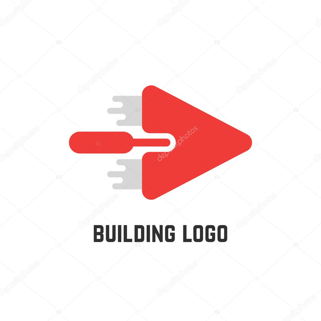 building logo with red trowel