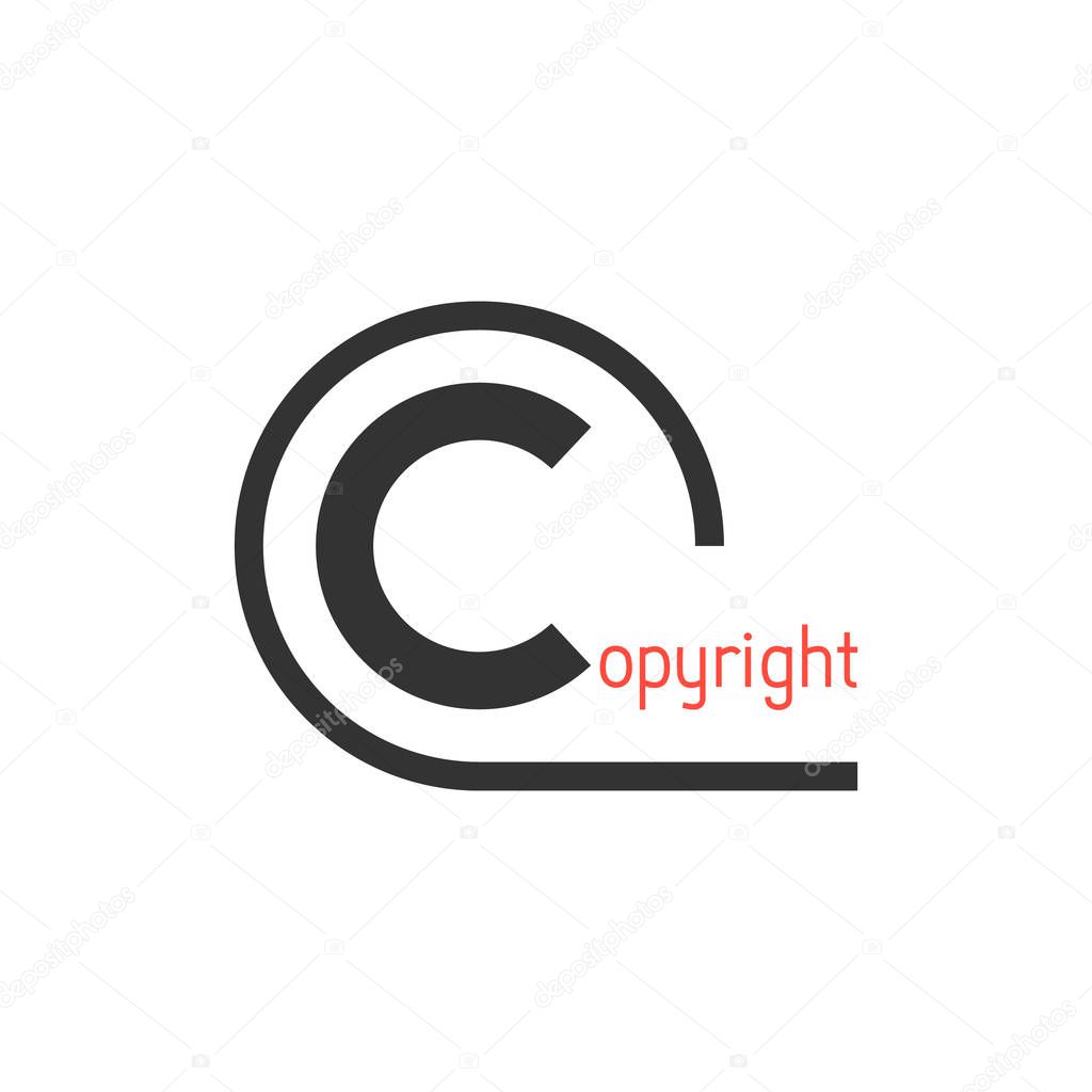 Black simple copyright symbol. concept of copyright icon, copyright law, copyright sign, copyright free. isolated on white background. flat style trend modern logo design vector illustration