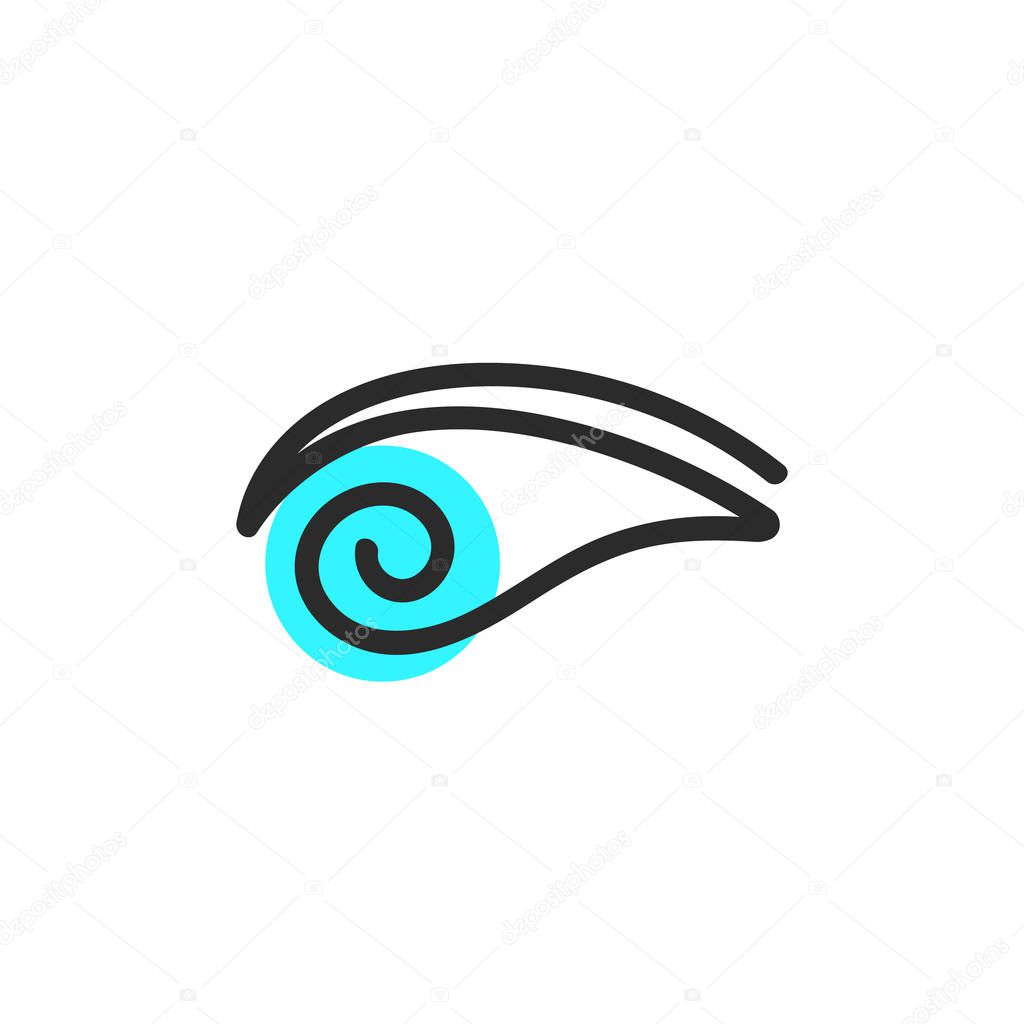 Simple eye blue logo. concept of human, security, find, caring, navigation, lens, cosmetology, drops, cure. isolated on white background. sketch style trend modern logotype design vector illustration