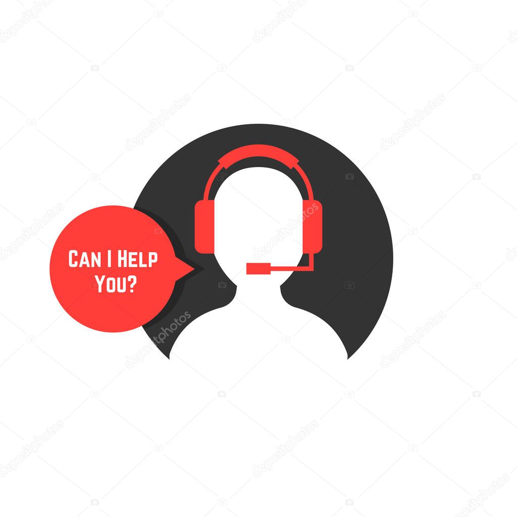 Silhouette assistant with red bubble. concept of crm, ui, seo, repair, learning, tech care, e-commerce, retail, mobile app. flat style trend modern logo design vector illustration on white background
