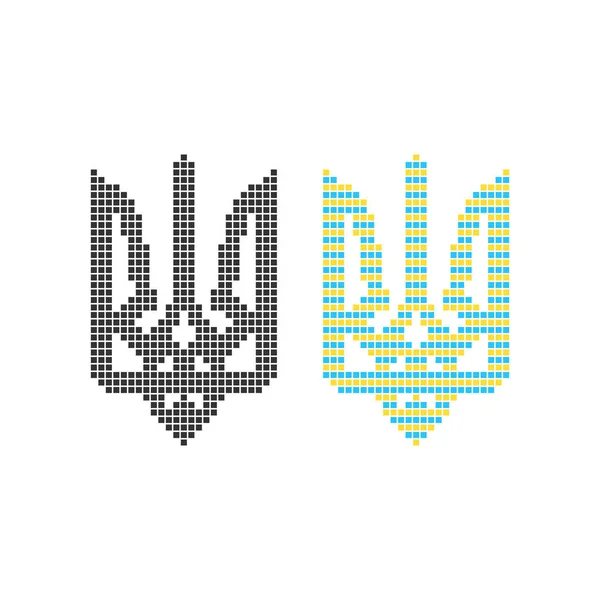 ศิลปะพิกเซลสีดําและสี สัญลักษณ์ยูเครน — ภาพเวกเตอร์สต็อก