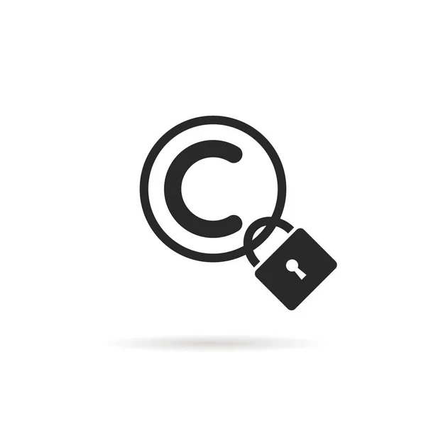 Black copyright symbol with padlock and shadow — Stock Vector