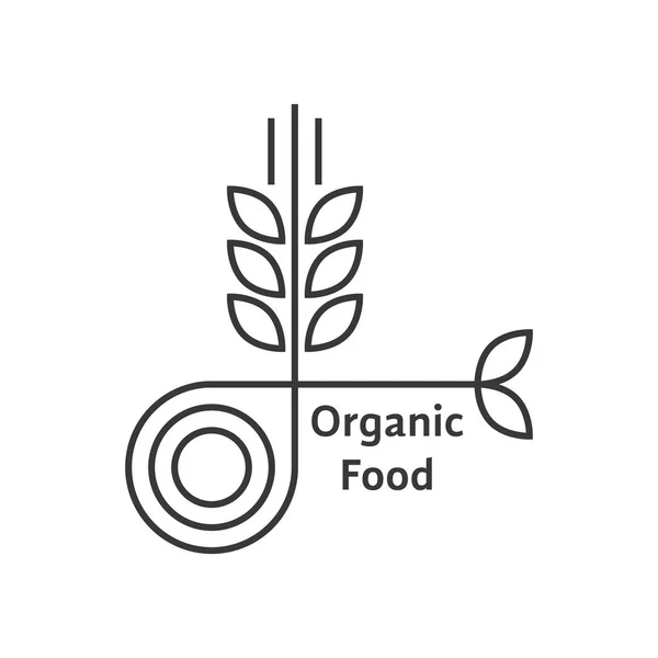 Logotipo de alimentos ecológicos con espigas de trigo de línea fina — Vector de stock