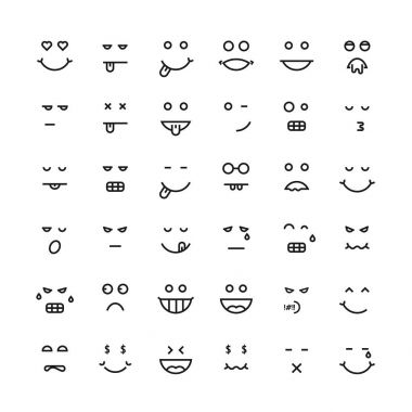 Siyah ince çizgi emoji yüzler