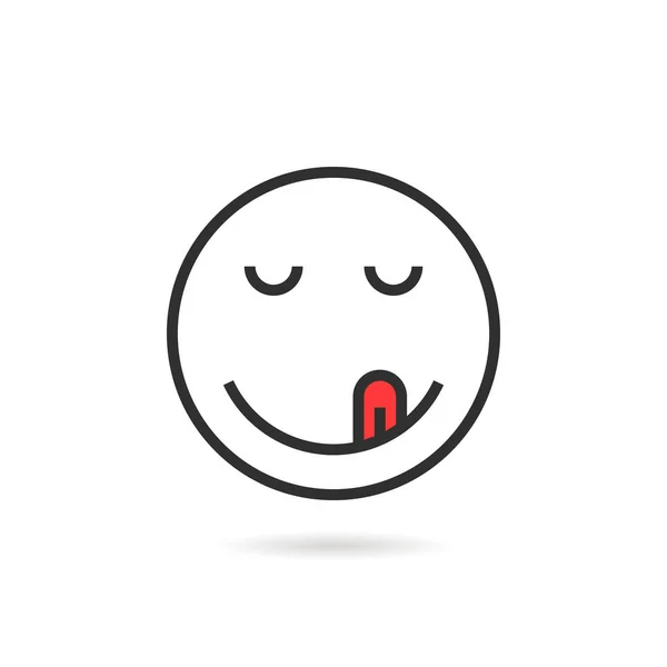 Ícone emoji linha fina satisfeito com sombra — Vetor de Stock
