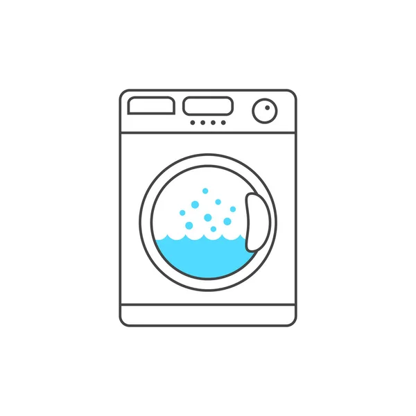 Thin line washing machine with blue bubble — Stock Vector