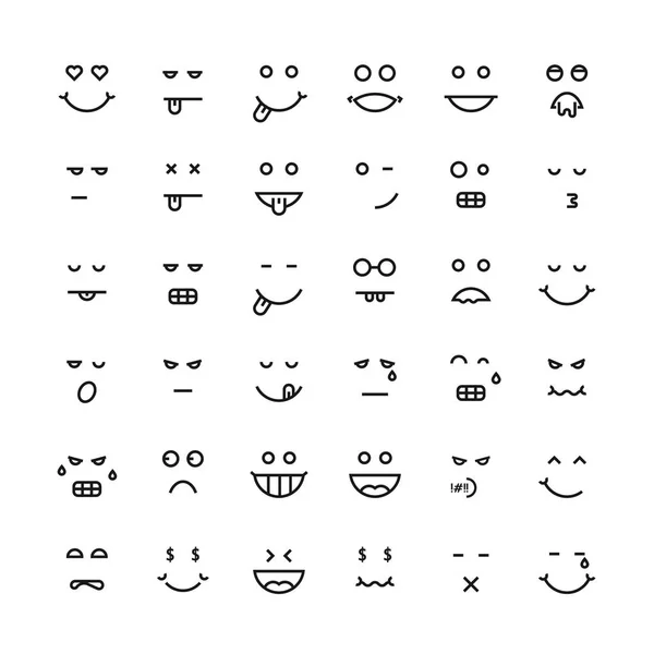 Preto linha fina emoji faces — Vetor de Stock